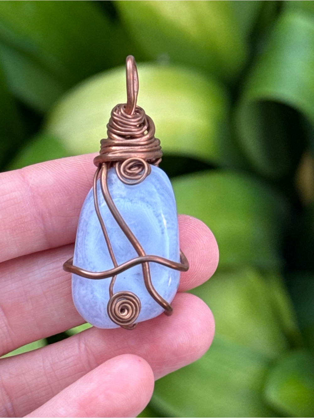 Handcrafted Blue Stone Wire-Wrapped Pendant Necklace